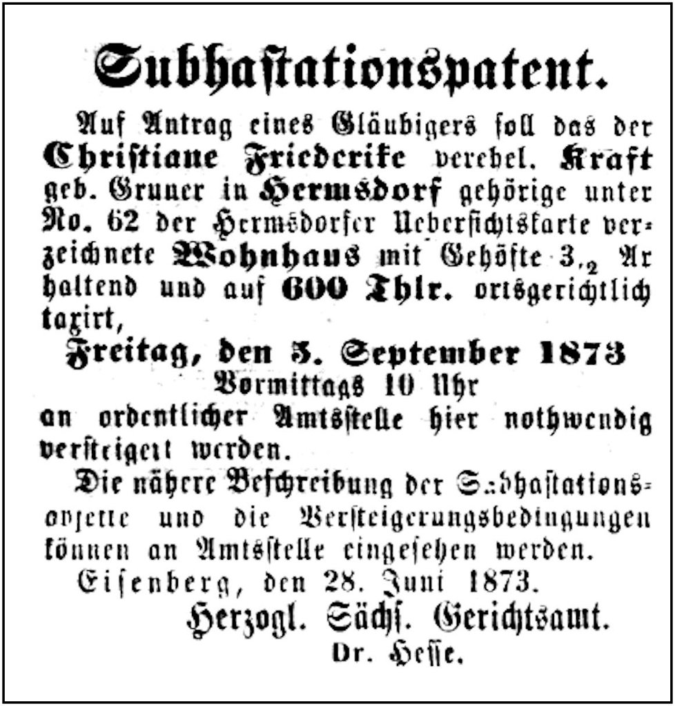 1873-09-03 Hdf Versteigerung Kraft